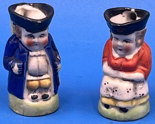Vintage Colonial Couple Mini Creamer Pitchers - (TR2)