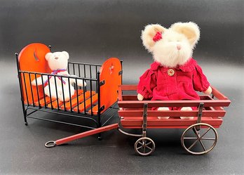 Tiny Crib & Wagon With Bear & Mouse