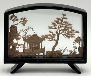 Chinese Wood Framed Carved Cork Art - (O)