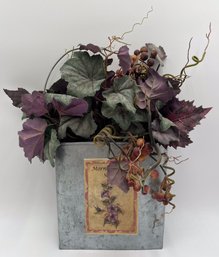 Faux Grape Leaf Arrangement In Tin Pail