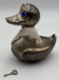 Vintage Brass Duck Bank With Key