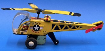 Vintage Tin Litho Friction Navy Rescue Chopper - (A5)