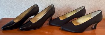 Nine West Heels - Leather & Black Satin - Women's Size 8 (S16)