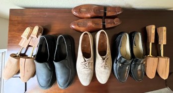 Lot Of Men's Dress Shoes With Shoe Stretchers And Polishing Supplies - (MC)