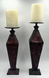 2 Metal Decorative Candle Holders - (D)