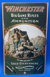 Vintage Metal Sign Winchester Big Game Rifles And Ammunition - (A5)