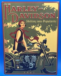 Vintage Metal Sign Harley Davidson Shifting Into Popularity - (A5)
