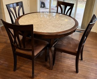 Solid Wood Table Marble Top & 4 Chairs - (MC)
