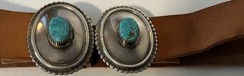 Gorgeous Sterling Silver & Turquoise Belt Buckle - (MB)