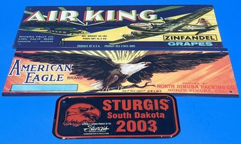 Lot Of 3 Small Metal Signs Sturgis South Dakota, American Eagle, Air King- (A5)