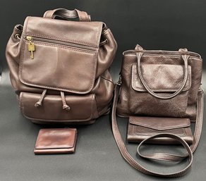 Fossil Brown Leather Backpack, Purse & More (P9)