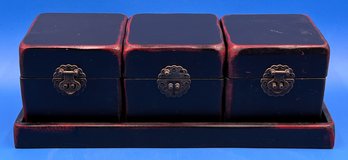 Wood Asian Chinoiserie Style Boxes With Tray - (B)