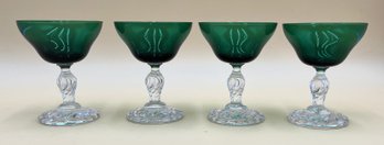 4 Vintage Fostoria Colonial Dame Green Tall Sherbert Glasses - (FRH)