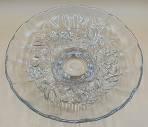 Vintage Glass Serving Bowl With Embossed Fruit Pattern - (FRH)