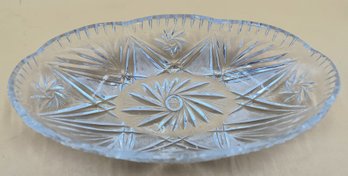 Vintage Pressed Glass Boat Serving Dish With Scalloped Edges - (FRH)
