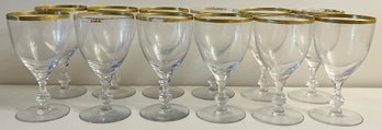 12 Gold Rimmed Crystal Wine Glasses - (K6)