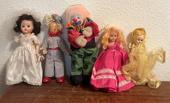 Lot Of 4 Vintage Dolls And A Clown