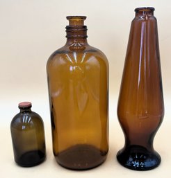 Vintage Brown Glass Bottles - (FRH)