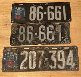 Lot Of 3 Antique 1920 Colorado License Plates - (G)