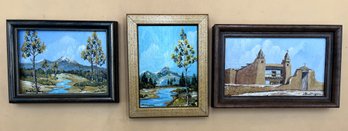 Trio Of Miniature Paintings By Jerry Burlingamz - (FRH)