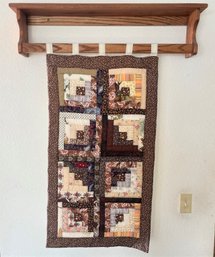 Beautiful Quilted Wall Hanging Wood Shelf