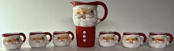 Vintage Holt Howard Circa 1960 Santa Pitcher & Mugs - (B2)