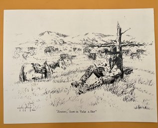 Signed Kelly Killough Western Print 'sunday, Give Or Take A Day'