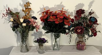 4 Faux Floral Arrangements In Glass Vases - (B1)
