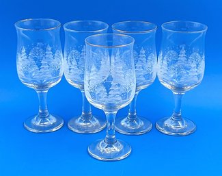5 Vintage Arbys 'Winter Wonderland' Stemmed Wine Glasses