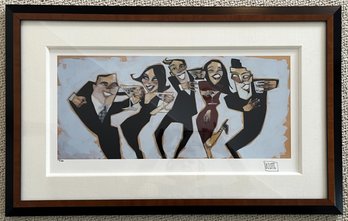 Wood Framed 'Personages Drinking' Signed/Numbered #119/350 Print By Michael Todd White - (BC)