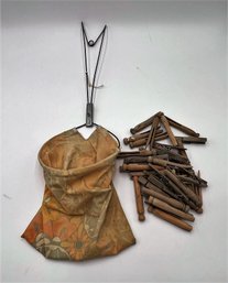 Vintage Clothespin Bag With Wooden Clothespins