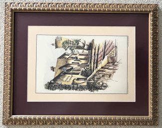 Beautiful 'Eze-Village' Wood Framed Print Michael Perrea - (BC)