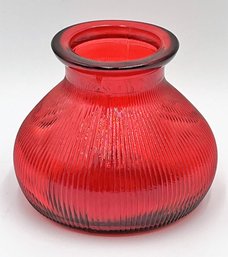 Vintage Ruby Red Flash Ribbed Squat Vase