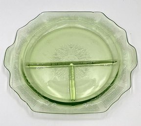Vintage Green Depression Glass Divided Plate