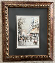 Gorgeous Ornate Wood Framed 'Paris Champs Elysees' Signed Print By Claude Ducollet - (BC)