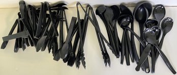 Large Bundle Of Plastic Serving Utensils In Tote - (B9)