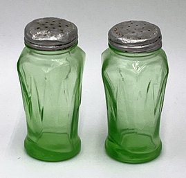 Vintage Green Depression Glass Salt And Peppers Shakers