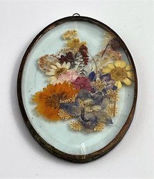 Vintage Pressed Flowers In Glass Frame Sun Catcher Oval