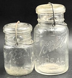 Vintage BALL IDEAL Glass Jars With Glass Lid - Lot Of 2 - (HTR)