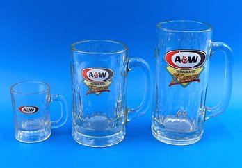 Set Of 3 Sized Vintage A&w Root Beer Mugs