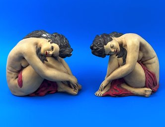 Pair Of Vintage Ceramic Figure Sculptures Nude Woman