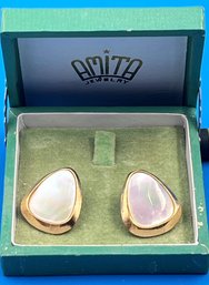 Vintage Amita Jewelry Clip On Earrings In Original Case