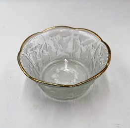Vintage Glass Bowl With Etched Florals And Scalloped Edge (d38)