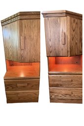 Set Of 2 - Oak Door / Oak Veneer 2 Drawer-cabinet With 3 Shelves And Light - (B1)