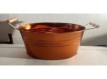 Copper Colored Metal Basket With Wooden Handles