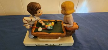 Glass Figure Of Boy And Girl Playing Billiards