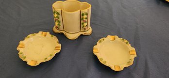 Handerbeit Set Of Two Small Porcelain  Ashtrays And A Match Holder