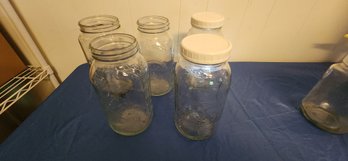 Set Of Five Glass Jars, Two With Lids