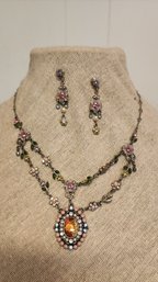 Pink Earring And Necklace Set Vintage Style