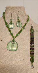 Green Set Necklace, Earrings, Bracelet